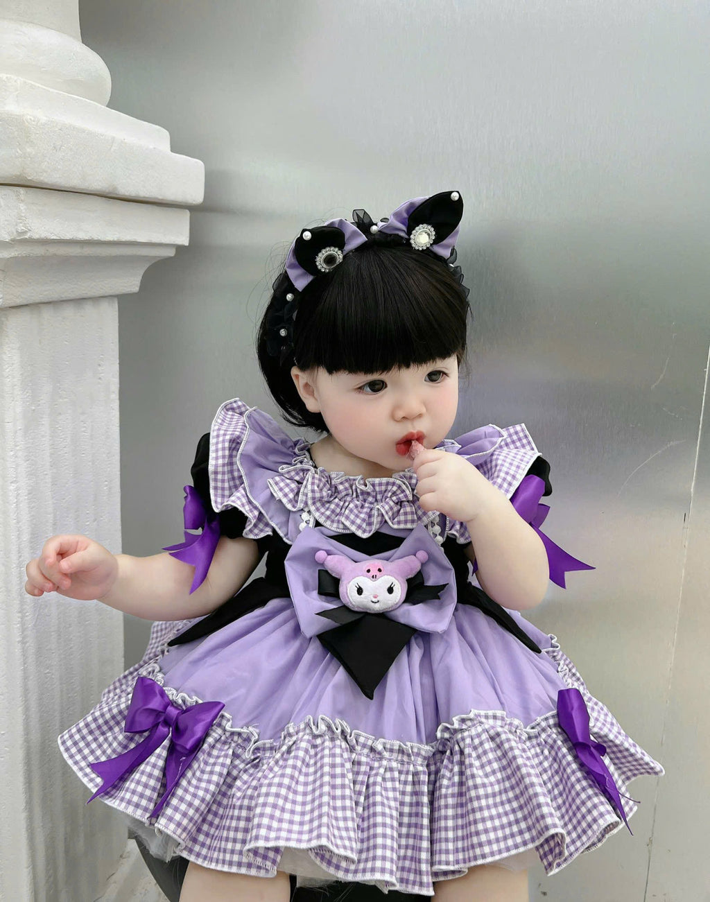 Kuromi Inspired Halloween Dress for Girls | Cute Cosplay Outfit | 6M–6Y