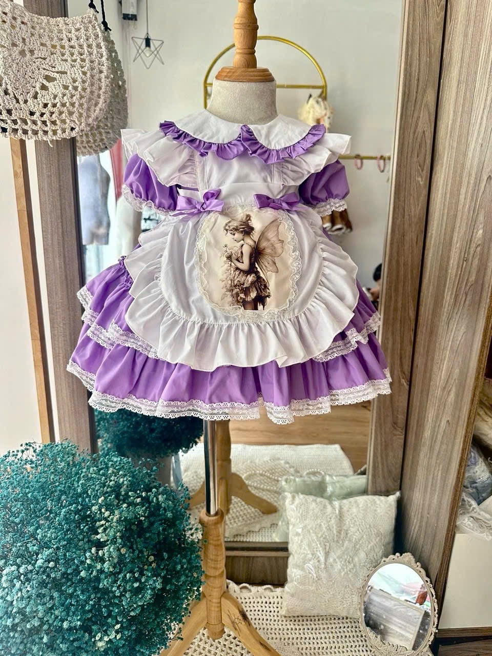 Fairy Lace Dress with Detachable Apron – Purple Vintage Girl Dress (1–6Y)