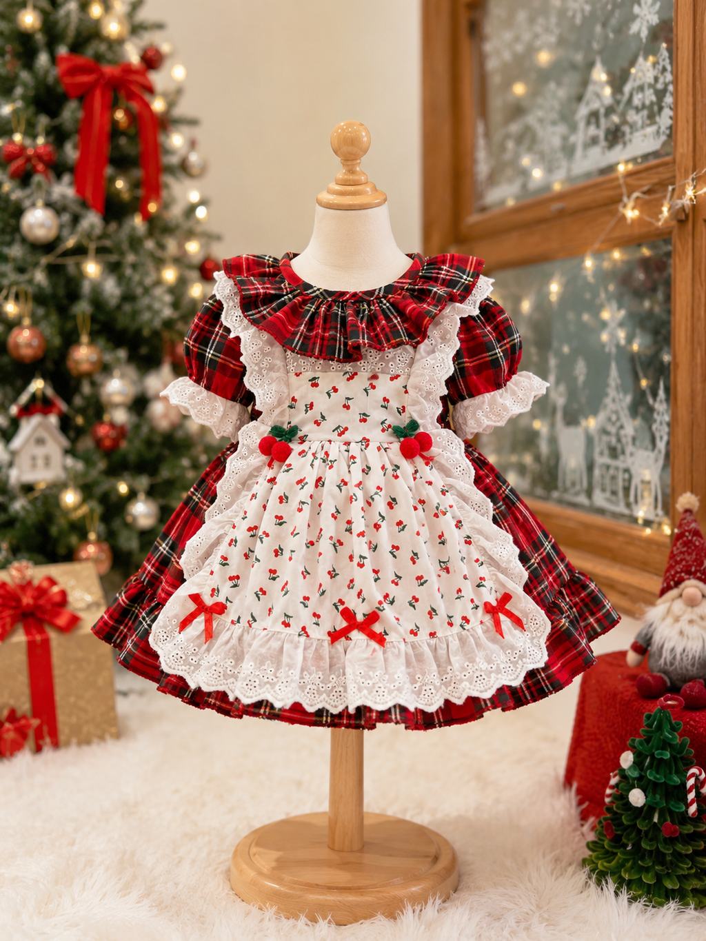 Christmas Plaid Cherry Dress (Newborn to 3 years)