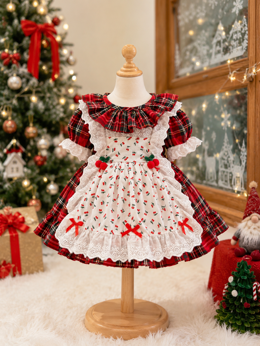 Christmas Plaid Cherry Dress (Newborn to 3 years)