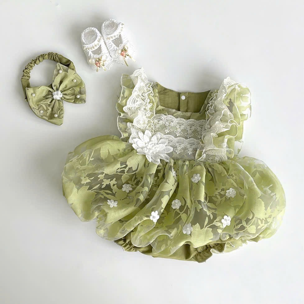 Baby Girl Baptism Romper Dress | Christening Lace Tulle Outfit with Headband | First Birthday Baby Dress 0–18 Months