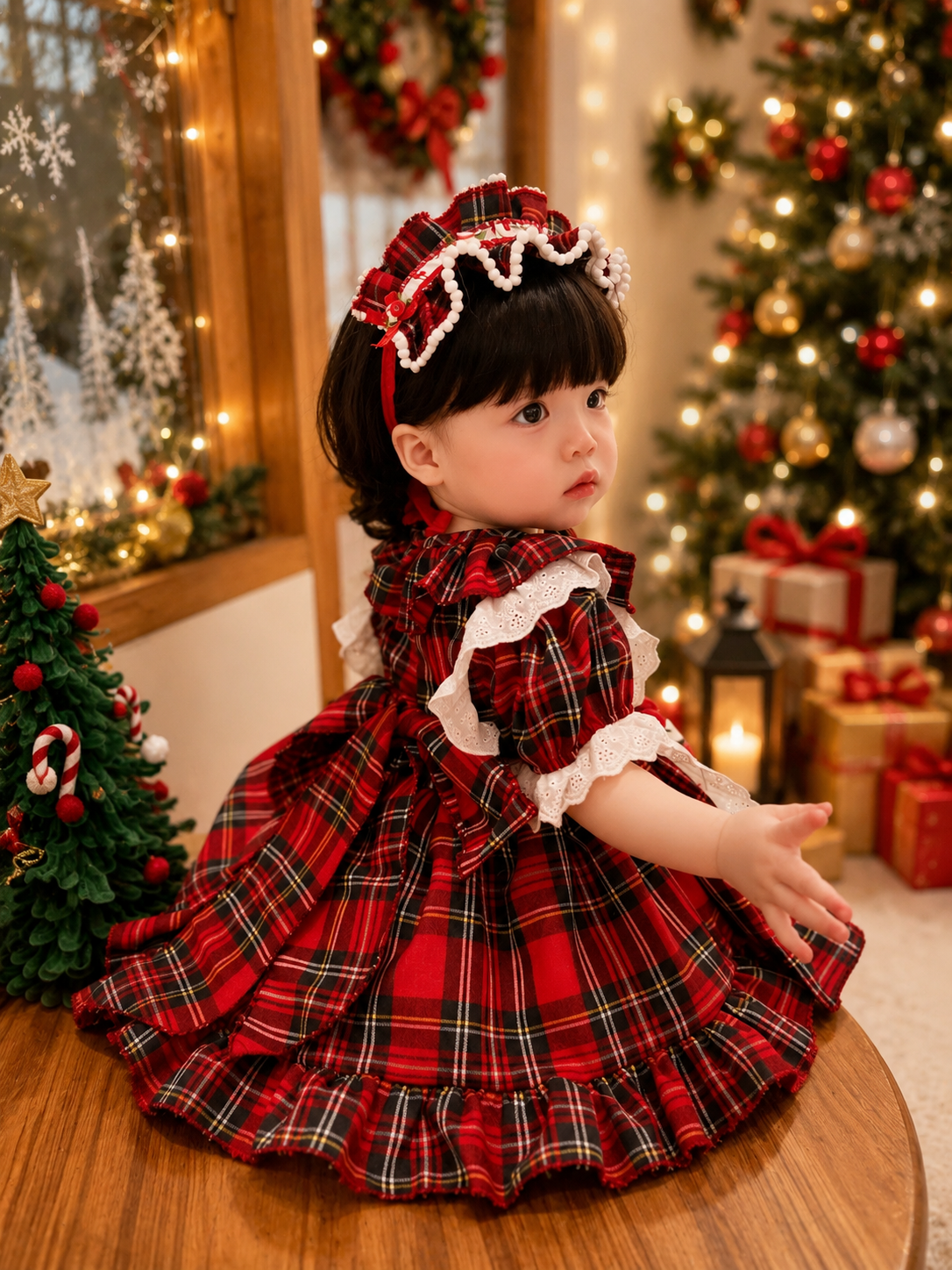 christmas plaid dress Plaids Red Purple Door Boutique Christmas Plaid Cherry Dress (Newborn