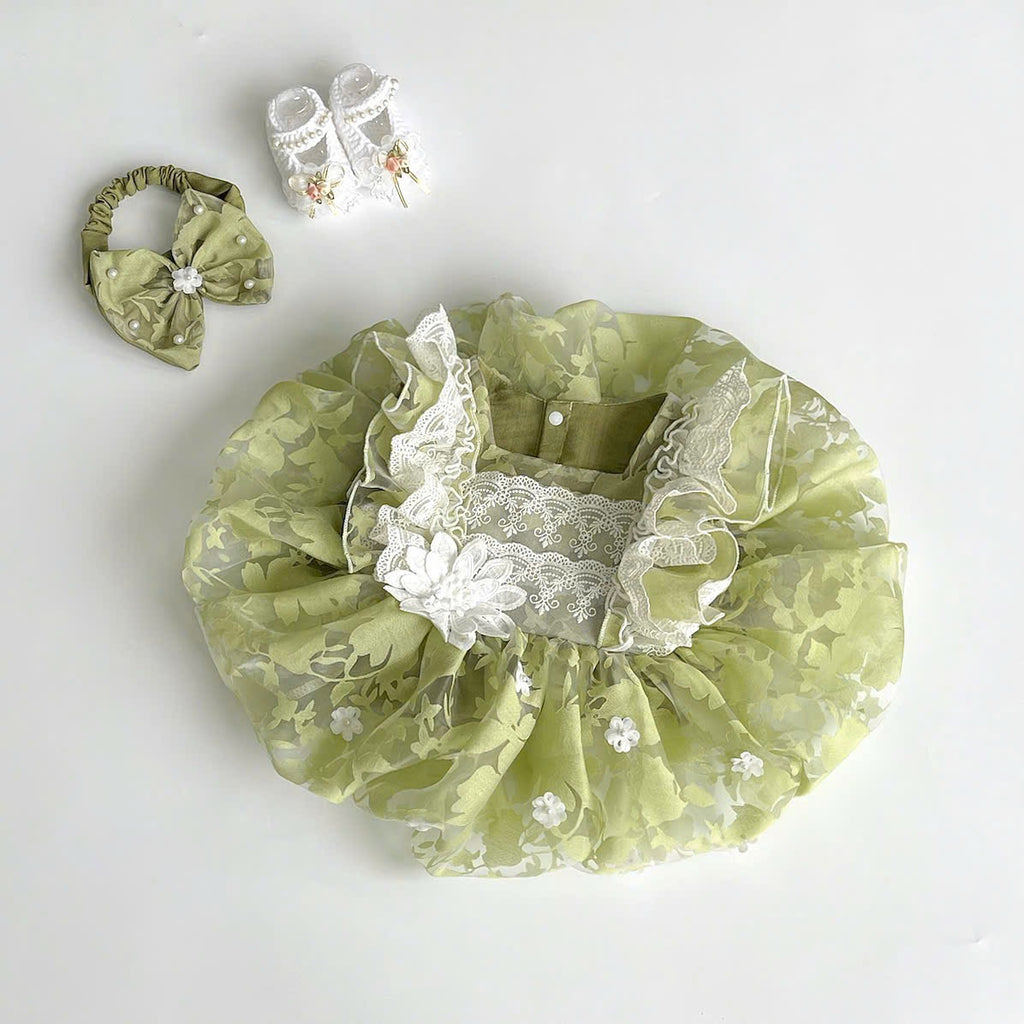 Baby Girl Baptism Romper Dress | Christening Lace Tulle Outfit with Headband | First Birthday Baby Dress 0–18 Months