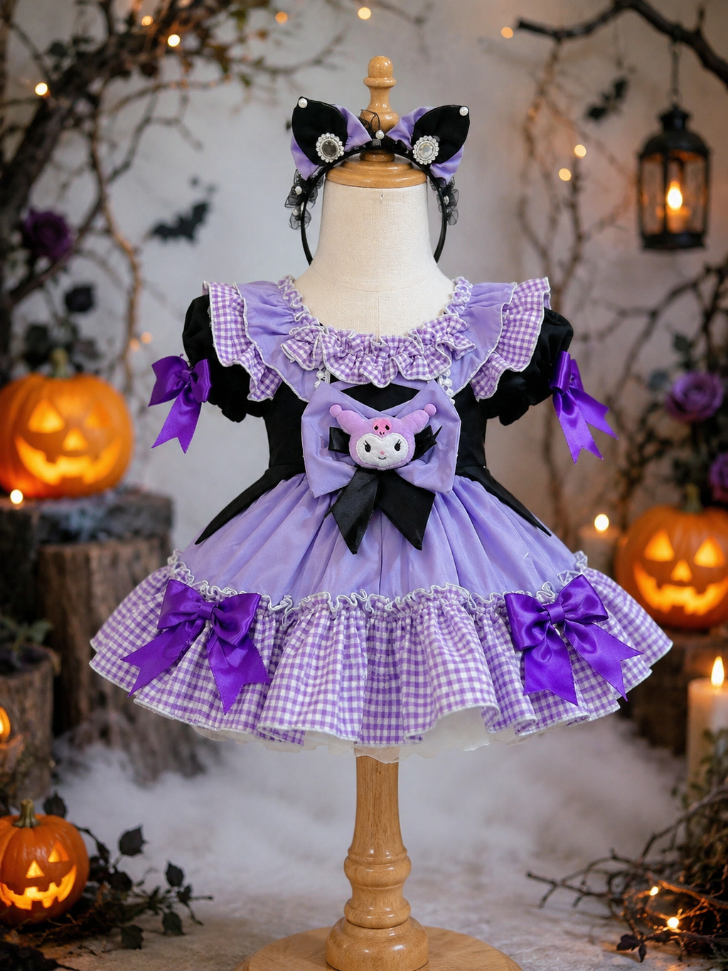 Kuromi Inspired Halloween Dress for Girls | Cute Cosplay Outfit | 6M–6Y