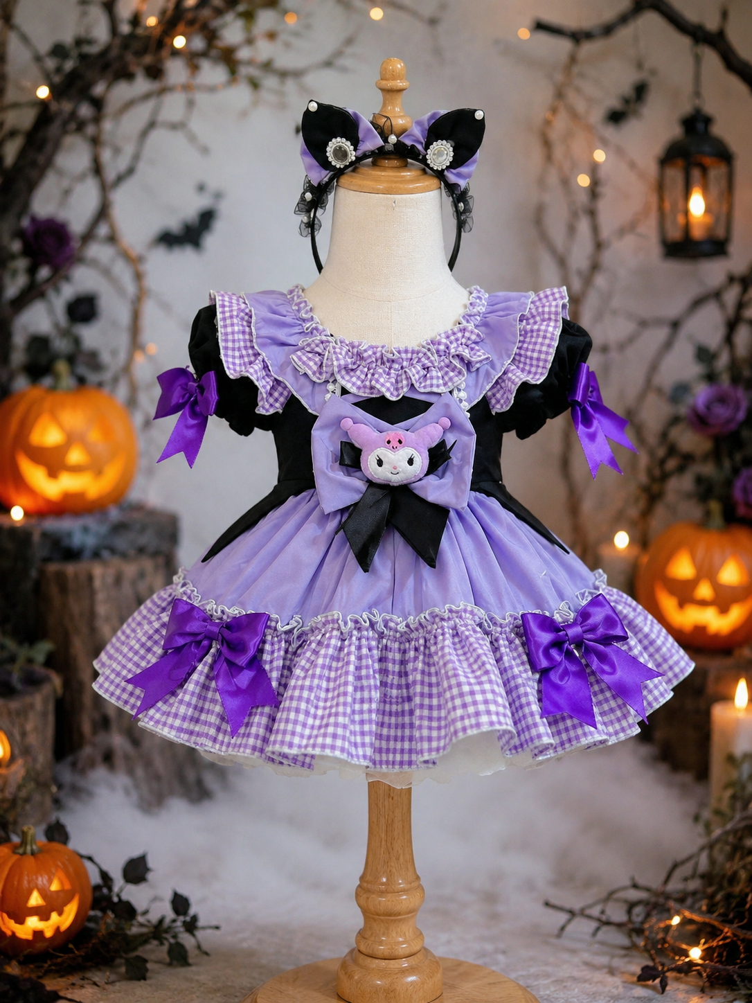Kuromi Inspired Halloween Dress for Girls | Cute Cosplay Outfit | 6M–6Y