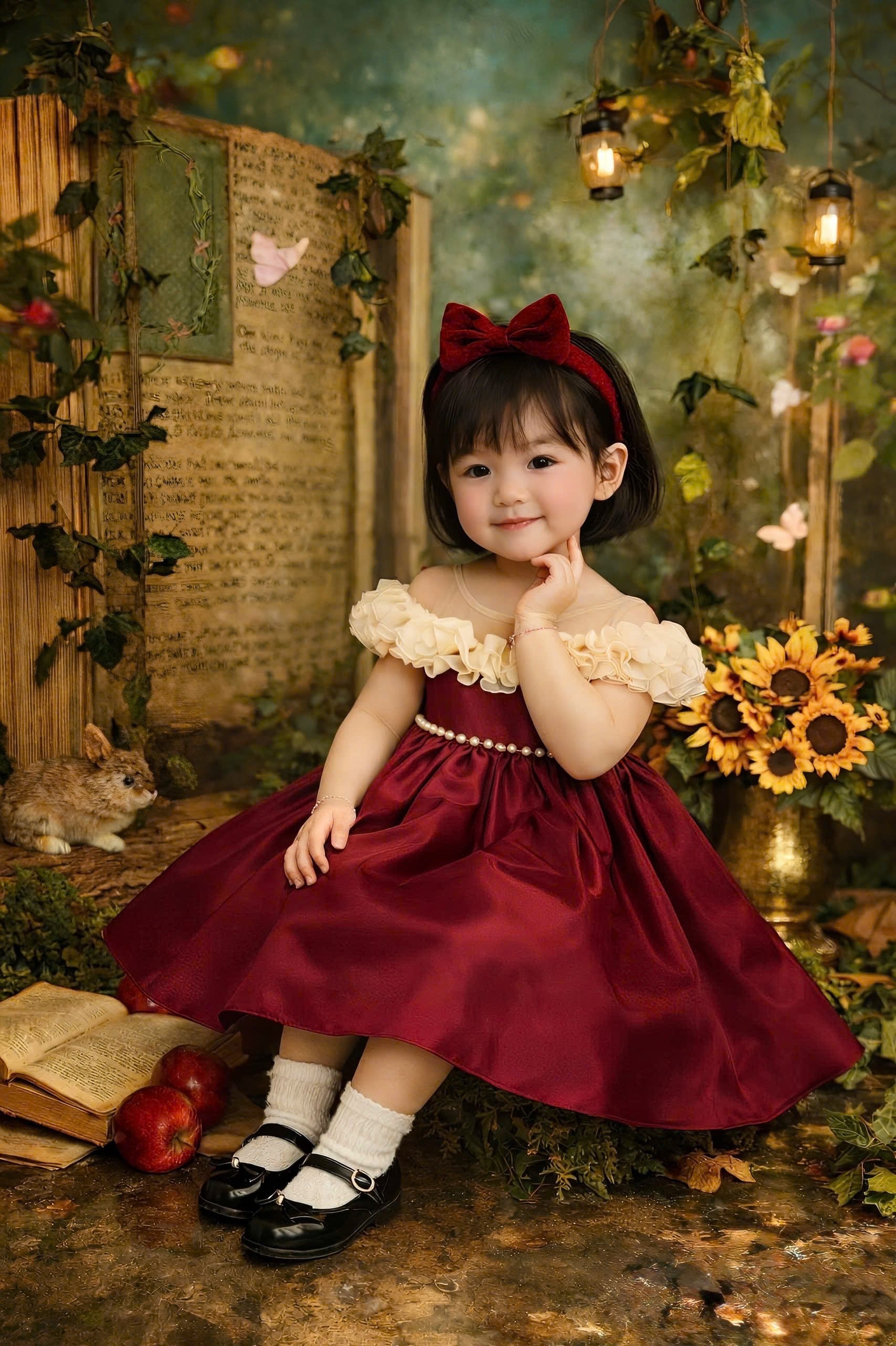 Burgundy & Baby Pink Princess Dress 1-6Years– Elegant Party Dress for Girls