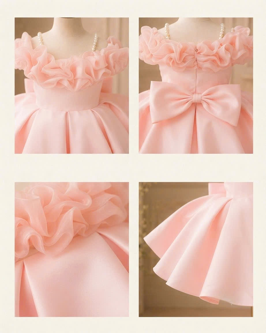 Burgundy & Baby Pink Princess Dress 1-6Years– Elegant Party Dress for Girls