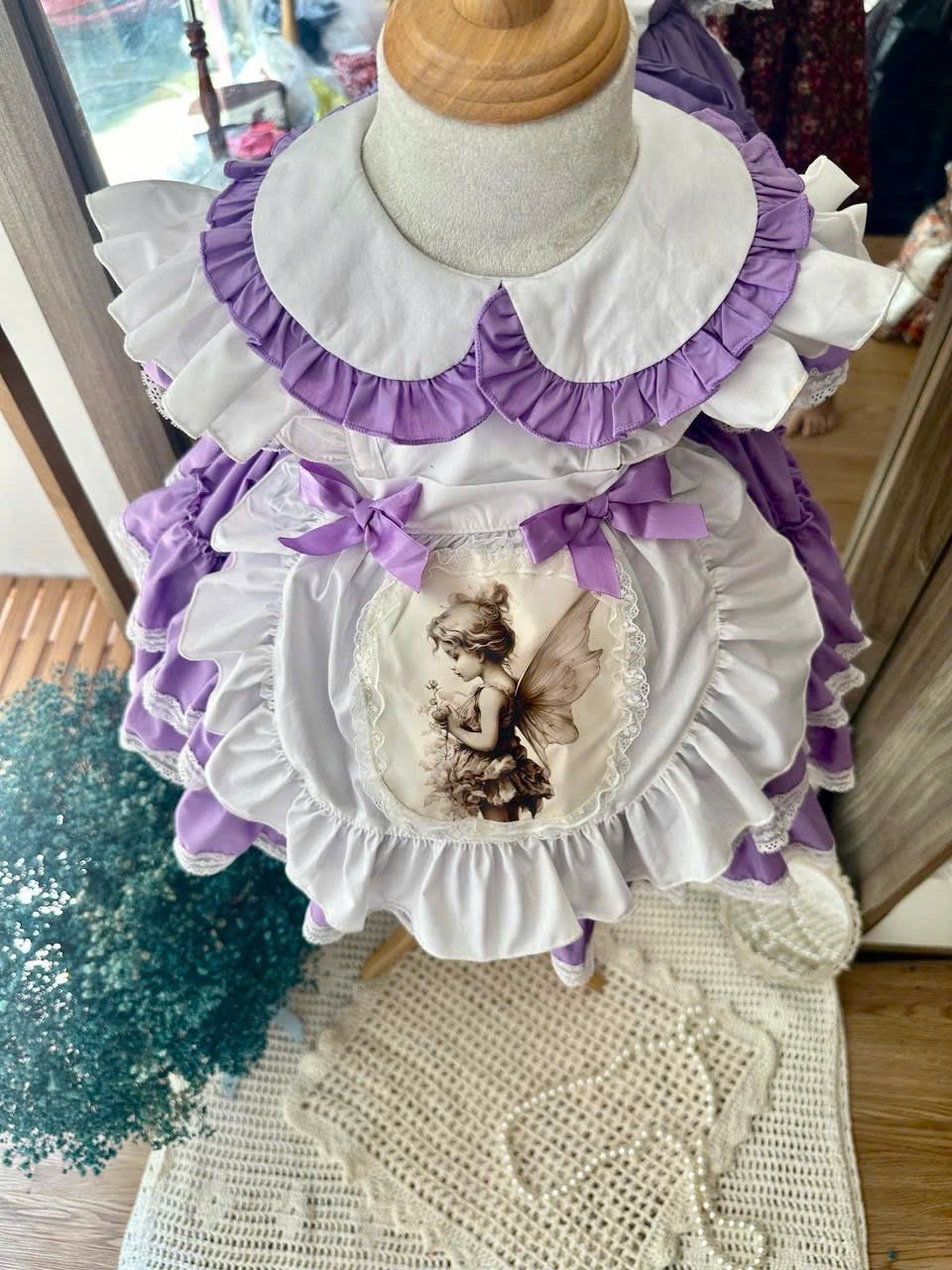 Fairy Lace Dress with Detachable Apron – Purple Vintage Girl Dress (1–6Y)