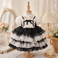 Vintage Black & White Lace Princess Dress | Girls Birthday Party Dress | Lolita Flower Girl Dress (1–6 Years)