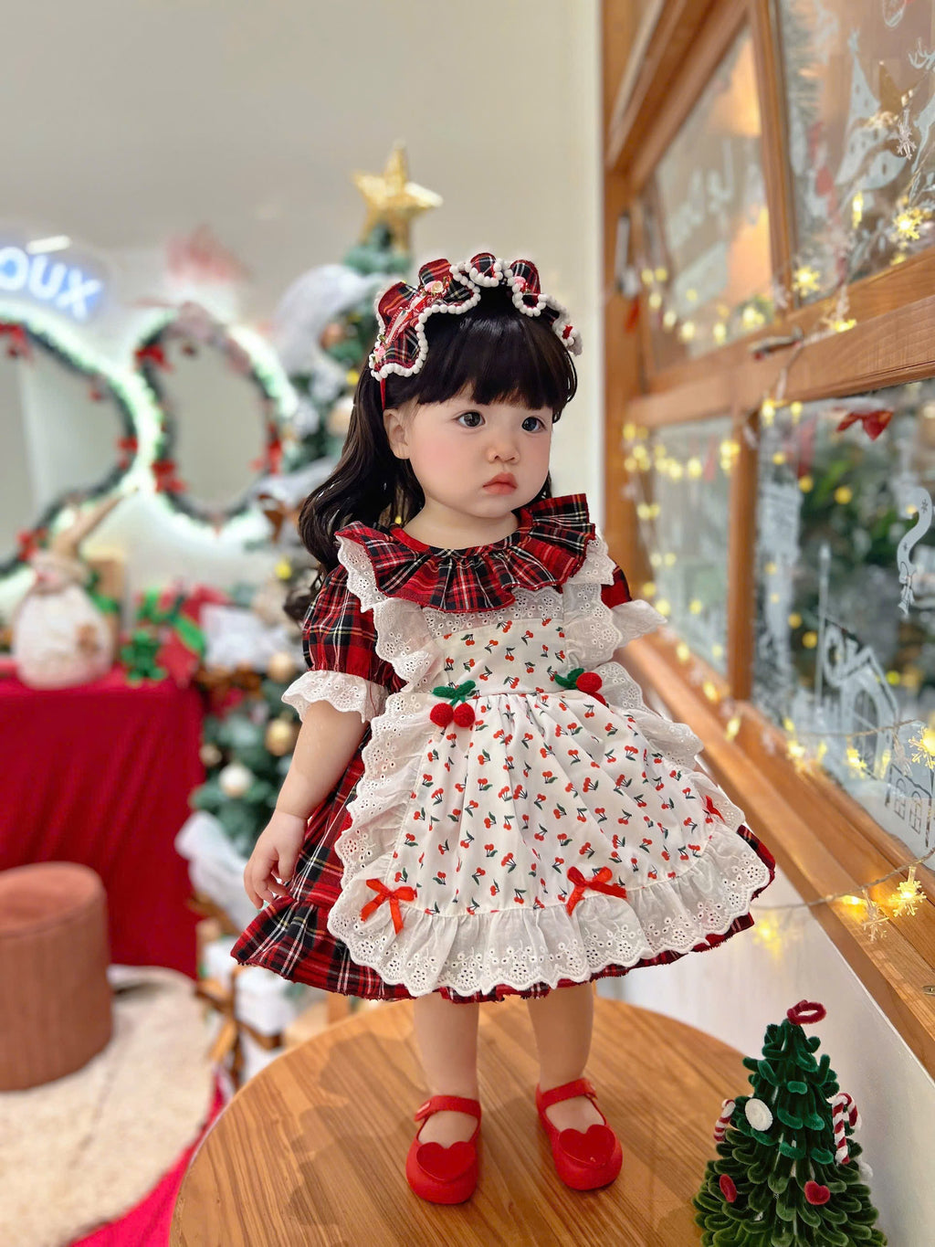 Christmas Plaid Cherry Dress (Newborn to 3 years)