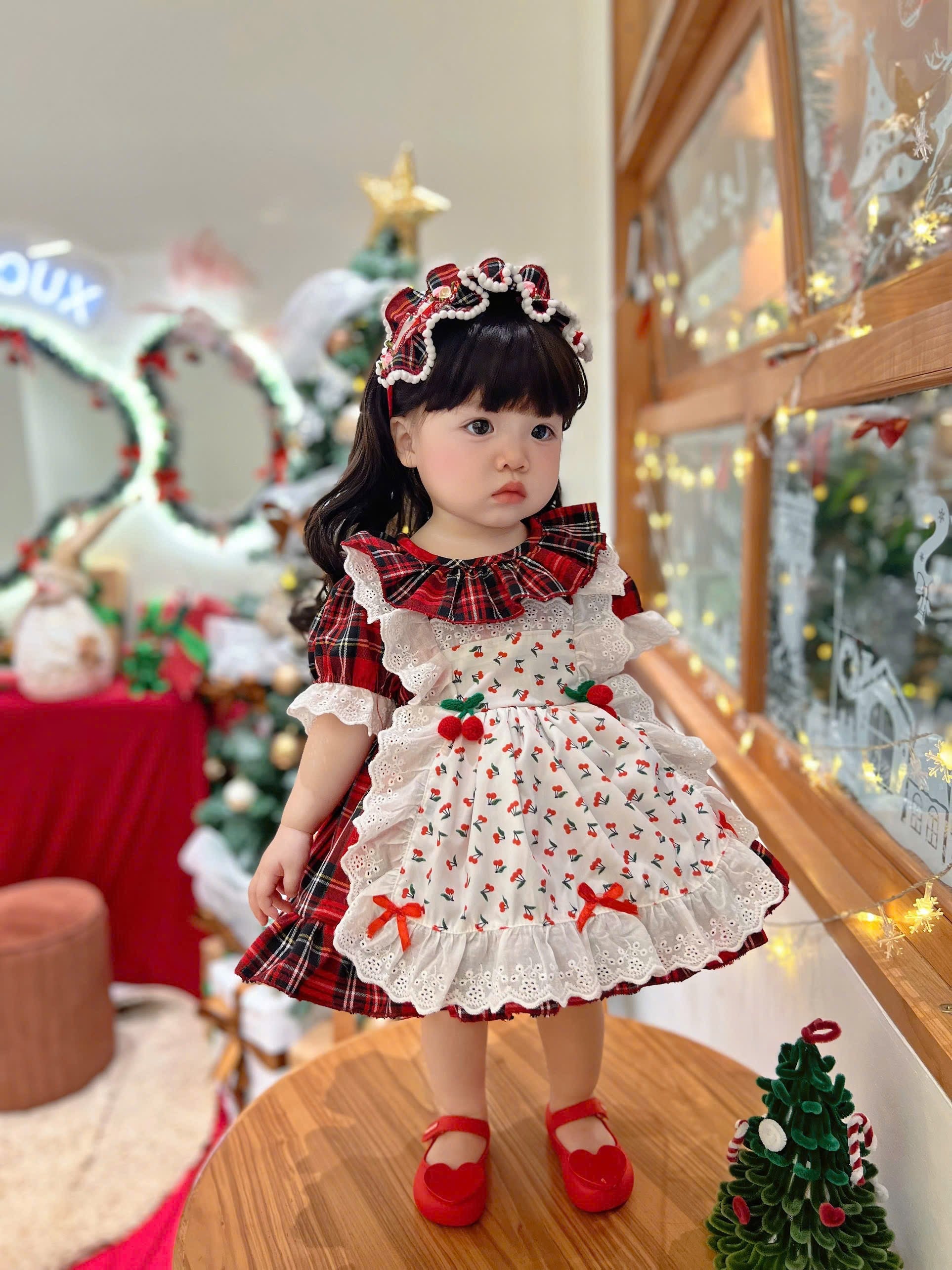 Christmas Plaid Cherry Dress (Newborn to 3 years)