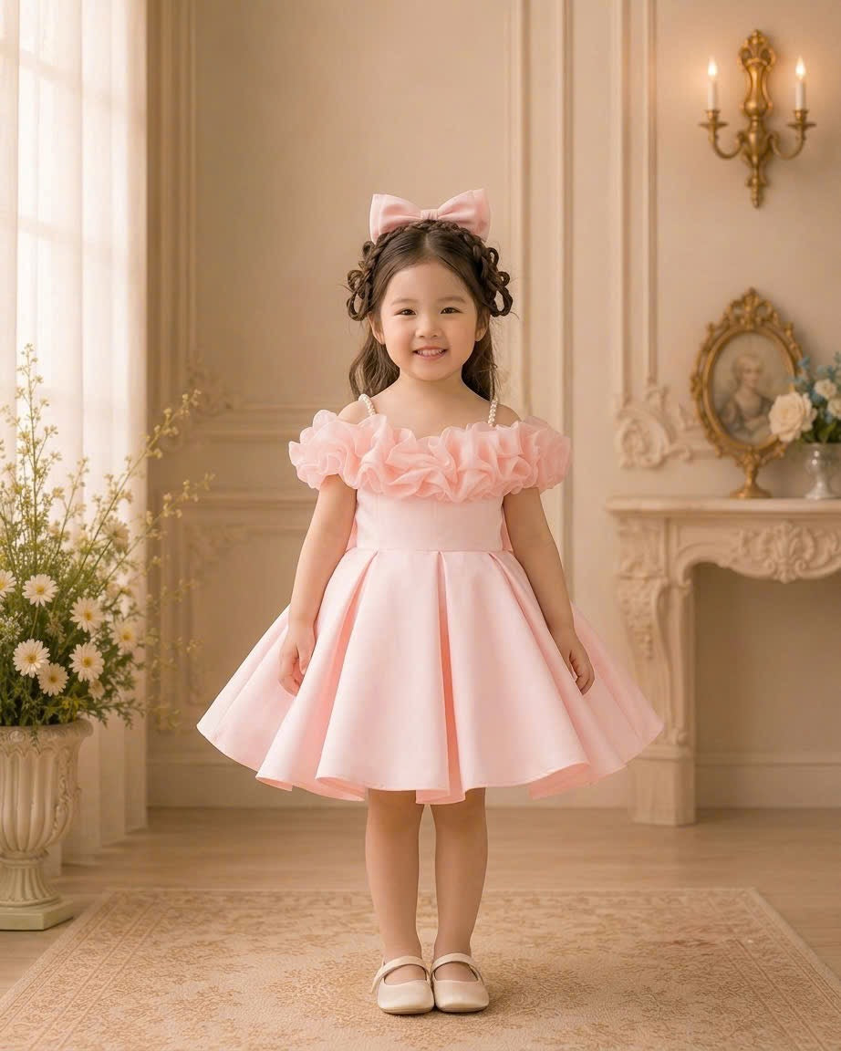 Burgundy & Baby Pink Princess Dress 1-6Years– Elegant Party Dress for Girls