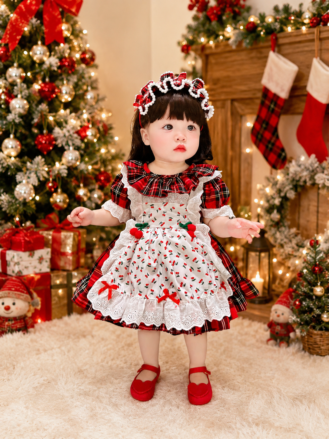Christmas Plaid Cherry Dress (Newborn to 3 years) – Gigie Boutique