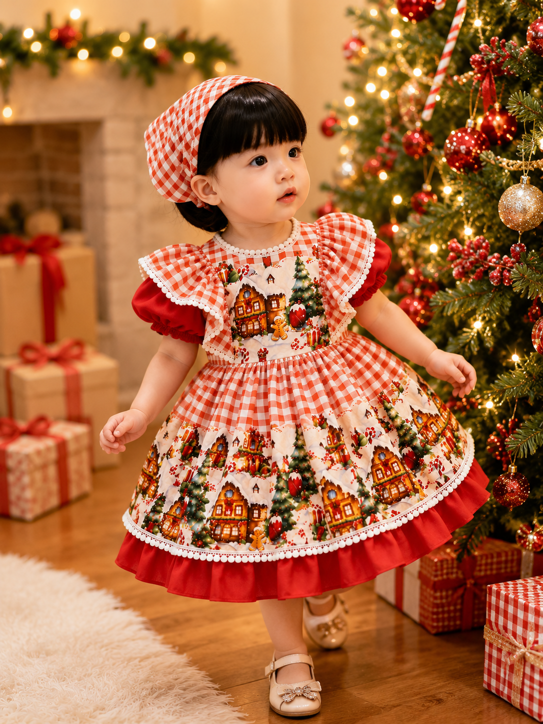 Christmas Village Boutique Dress & Matching Headscarf (NB - 5 years)