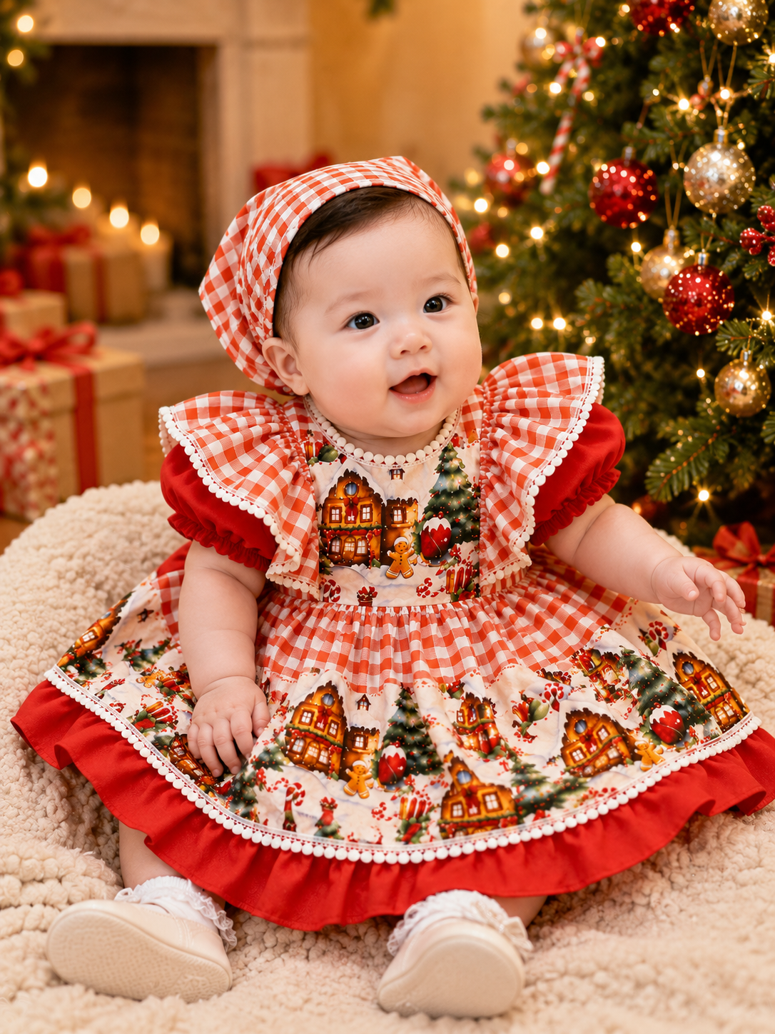 Christmas Village Boutique Dress & Matching Headscarf (NB - 5 years)