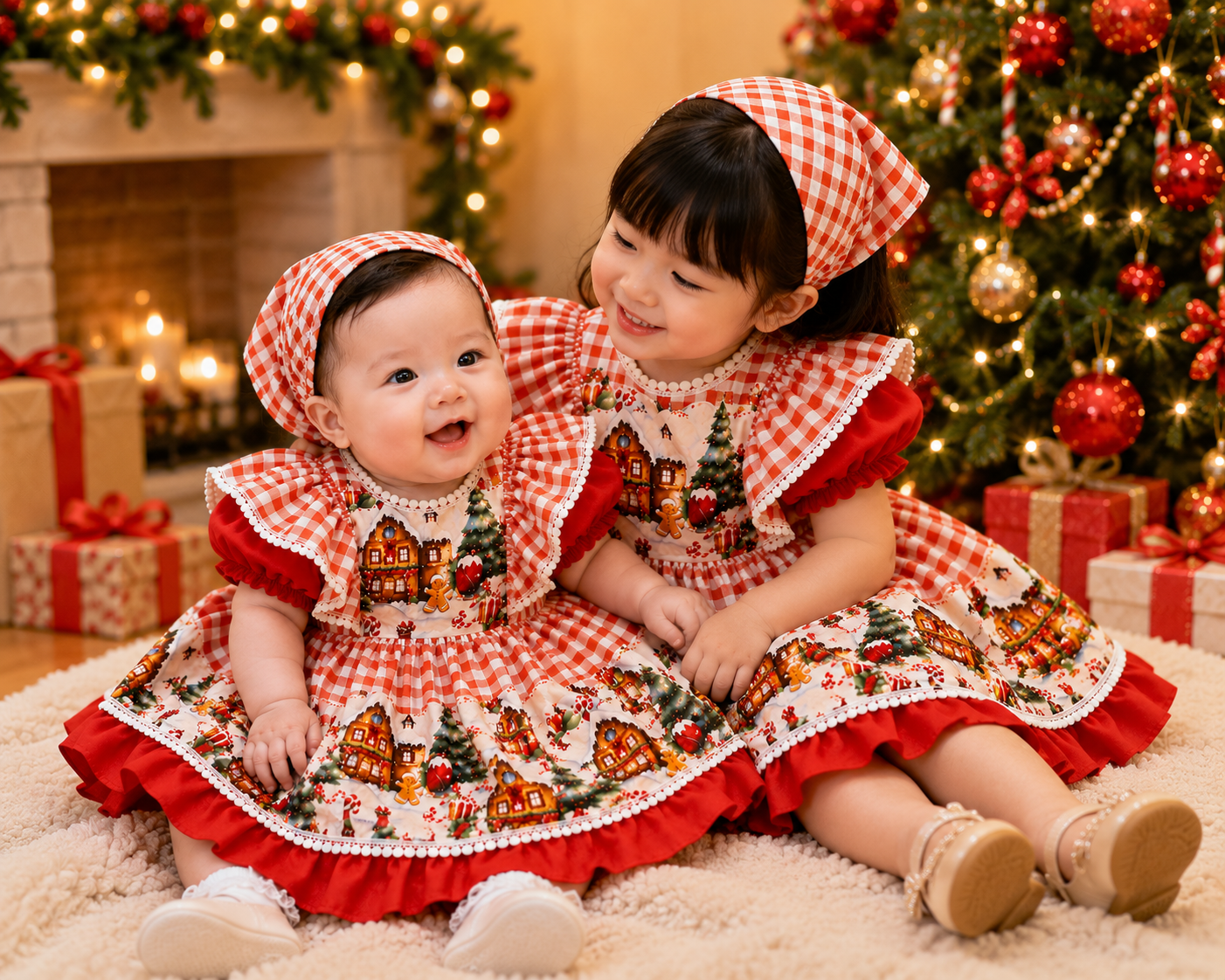 Christmas Village Boutique Dress & Matching Headscarf (NB