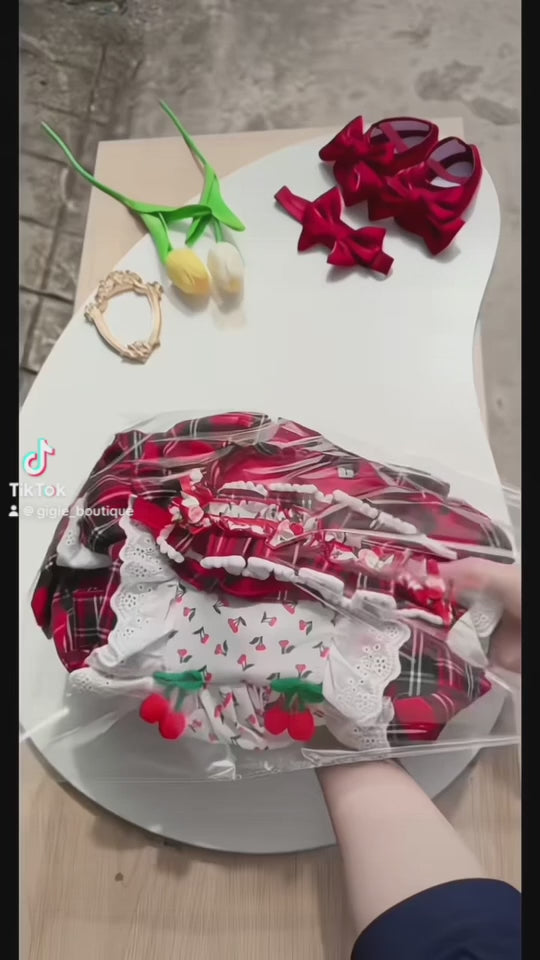 Christmas Plaid Cherry Dress (Newborn to 3 years)