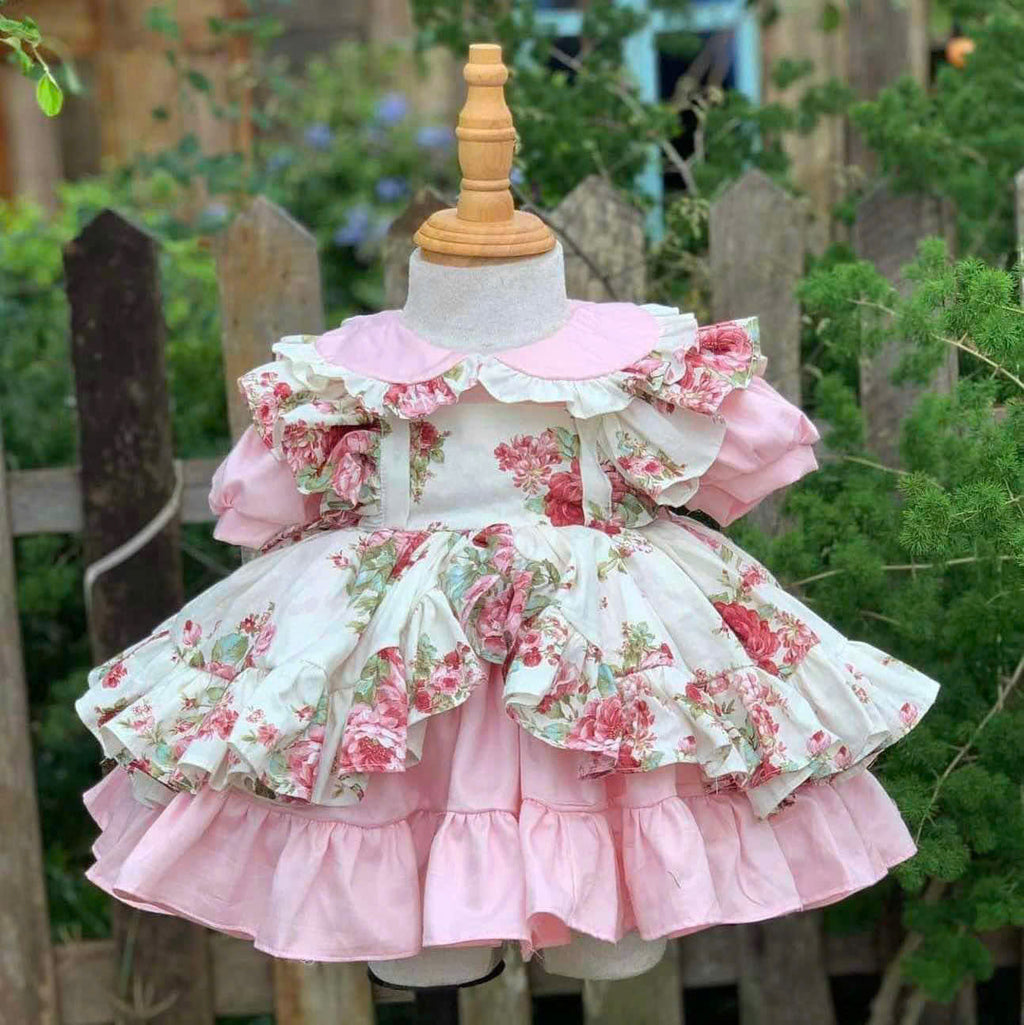 Rose Garden Dress – Vintage Pink Floral Baby Dress for First Birthday & Special Occasions (1–6Y)