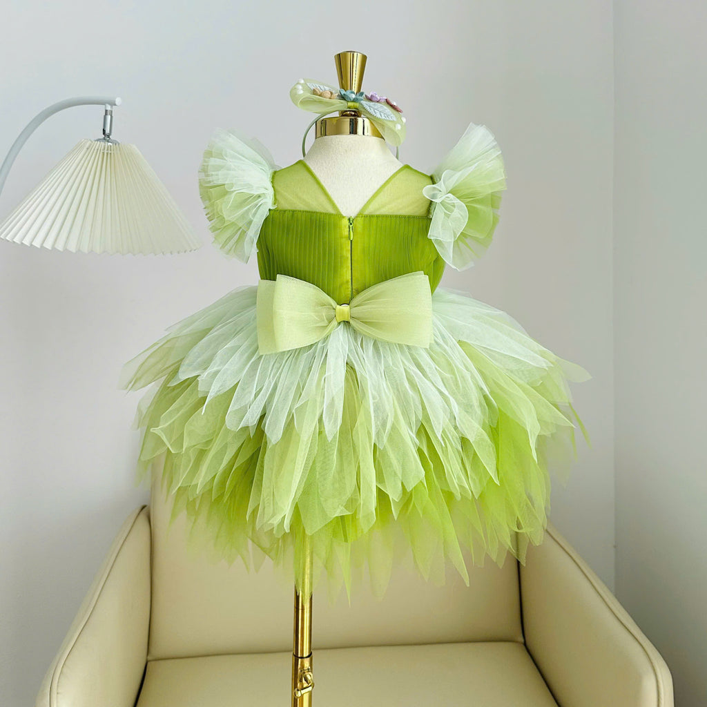 Tinker Bell Inspired Girl Dress (1–6Y) | Green Fairy Tulle Dress | Butterfly Princess Birthday Outfit | Fairy Garden Party Dress