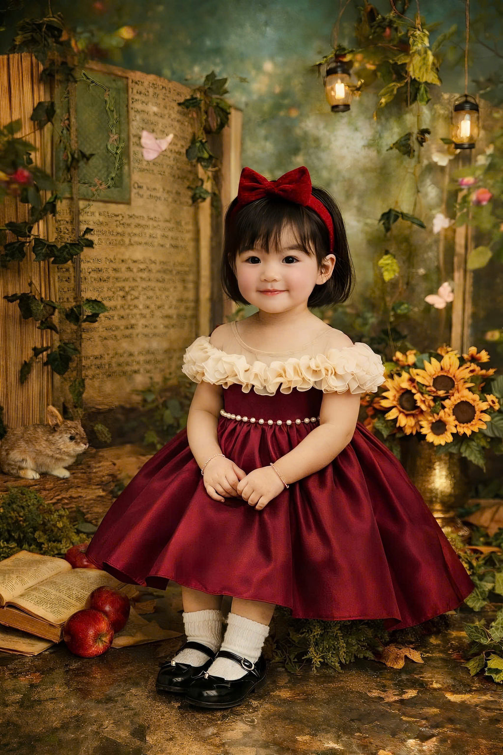 Red Birthday Girl Dress (1–6Y) | Ruby Ruffle Tutu Party Dress with Headband | Milestone Outfit