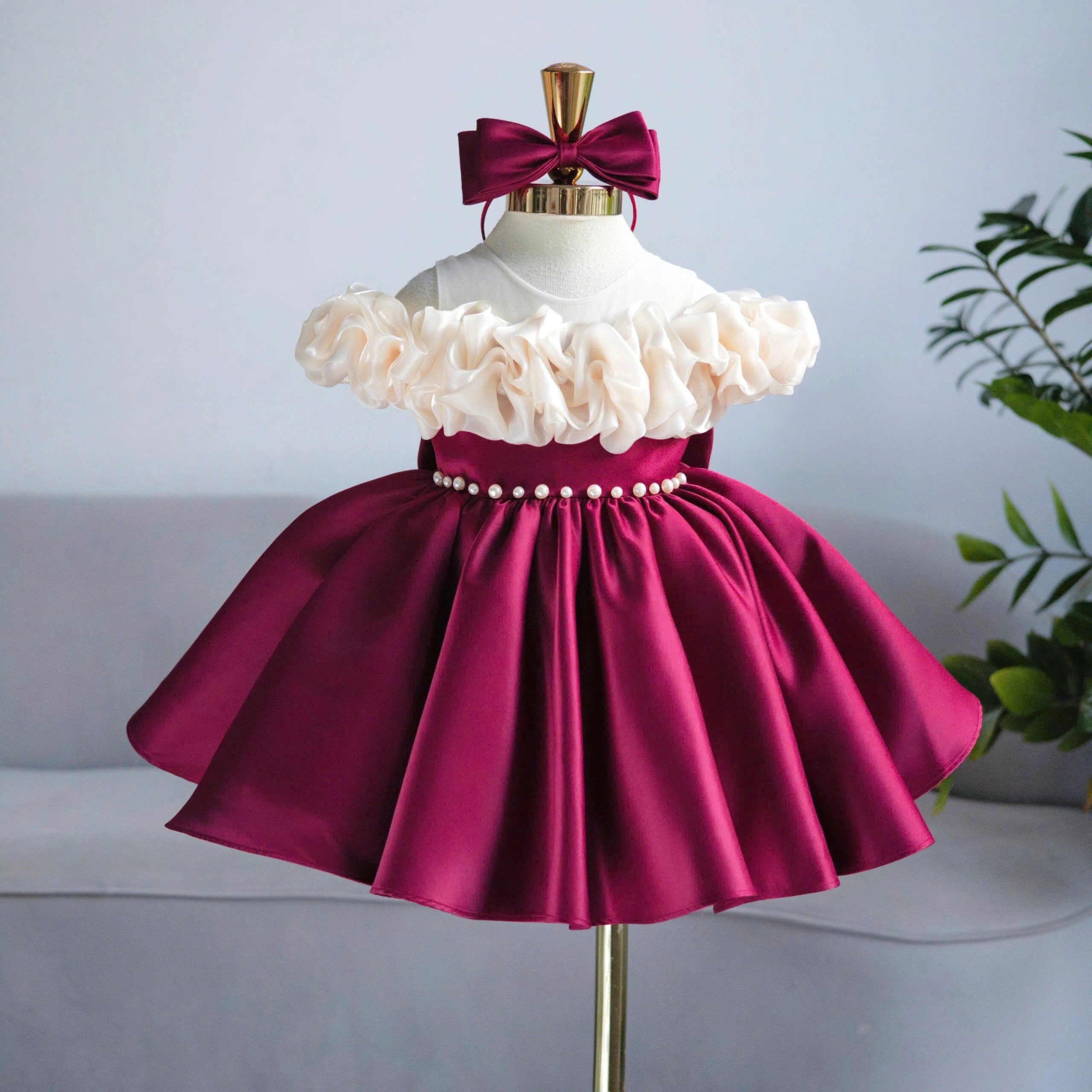 Red Birthday Girl Dress (1–6Y) | Ruby Ruffle Tutu Party Dress with Headband | Milestone Outfit