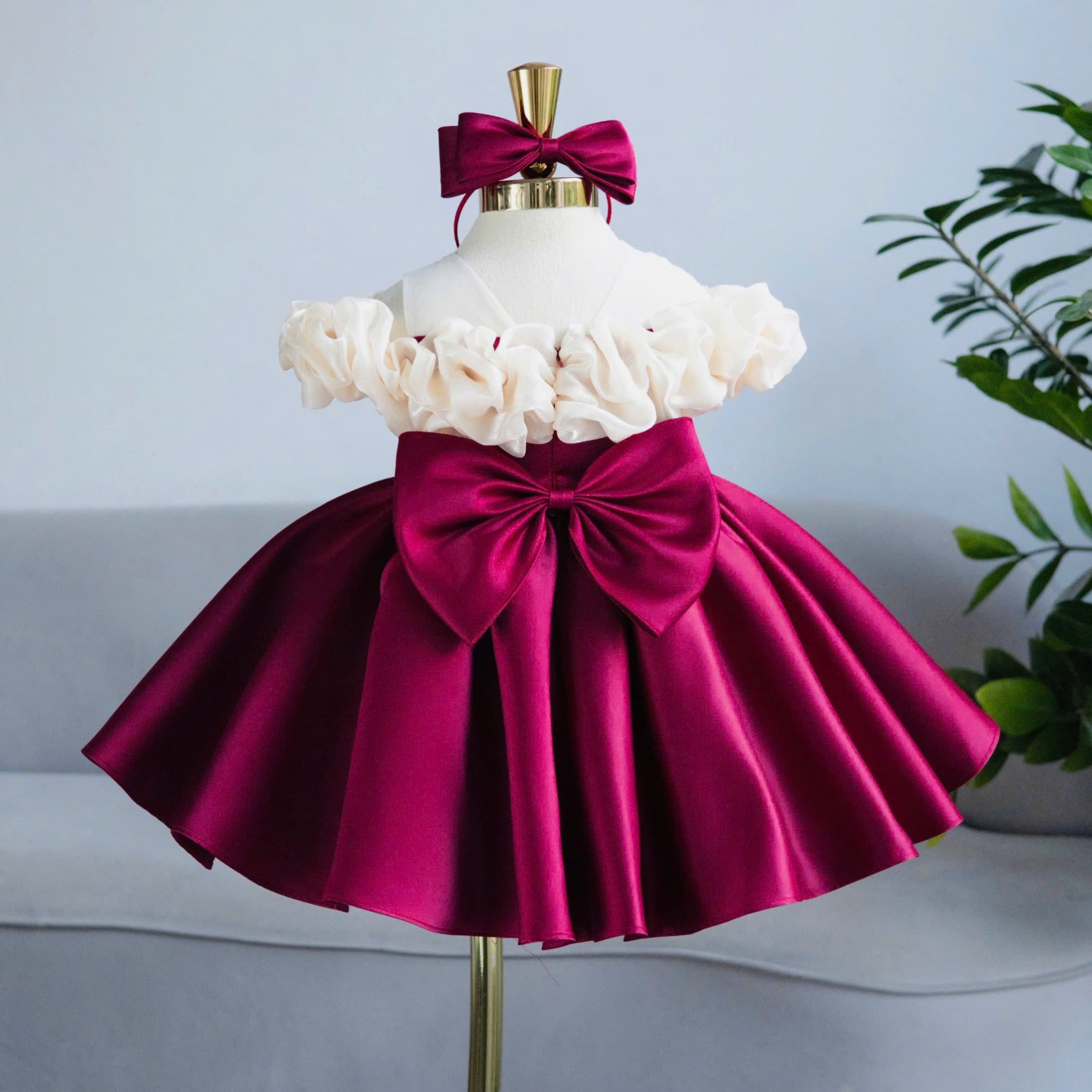 Red Birthday Girl Dress (1–6Y) | Ruby Ruffle Tutu Party Dress with Headband | Milestone Outfit