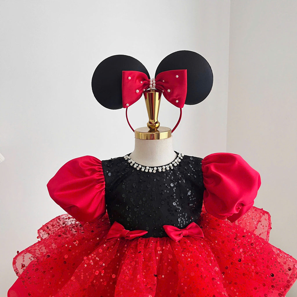 Minnie Inspired Tutu Dress (1–6Y) | Red Burgundy Birthday Outfit with Mouse Ears | Cake Smash Party Dress
