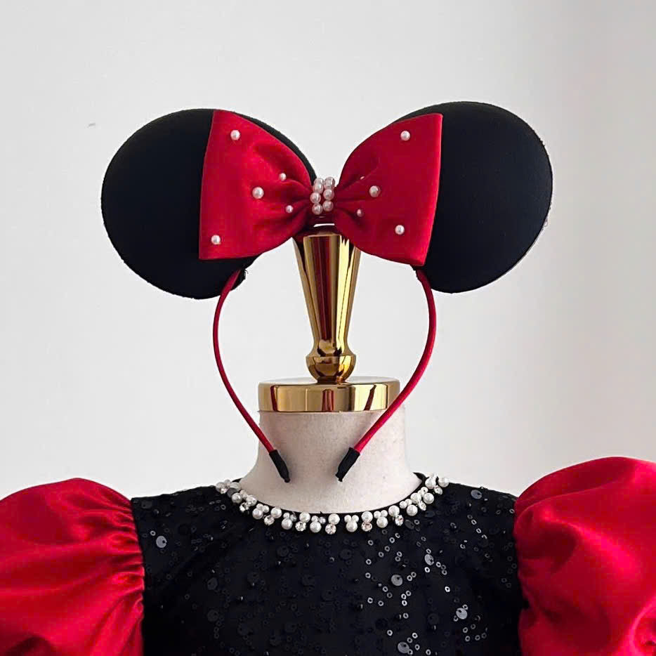 Minnie Inspired Tutu Dress (1–6Y) | Red Burgundy Birthday Outfit with Mouse Ears | Cake Smash Party Dress