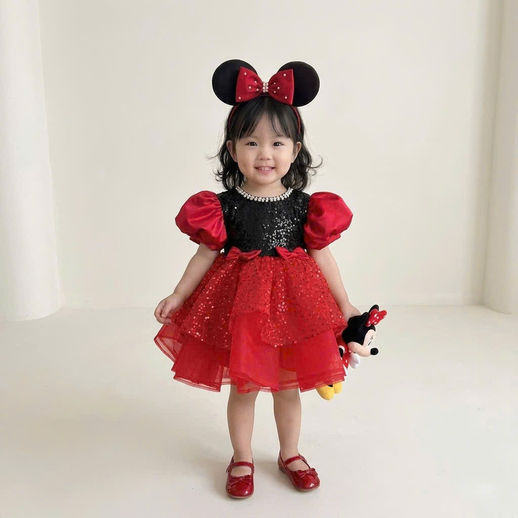 Minnie Inspired Tutu Dress (1–6Y) | Red Burgundy Birthday Outfit with Mouse Ears | Cake Smash Party Dress