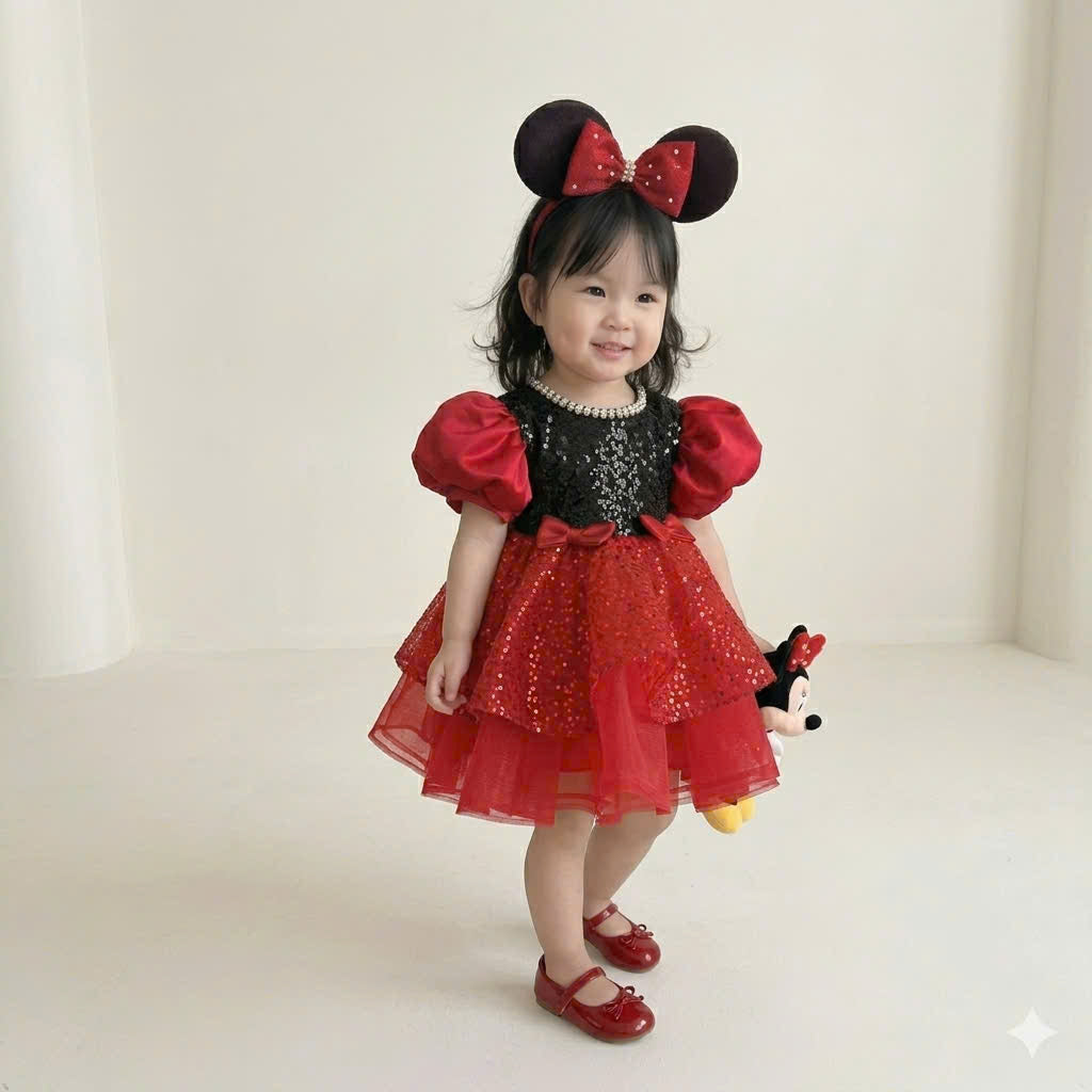 Minnie Inspired Tutu Dress (1–6Y) | Red Burgundy Birthday Outfit with Mouse Ears | Cake Smash Party Dress
