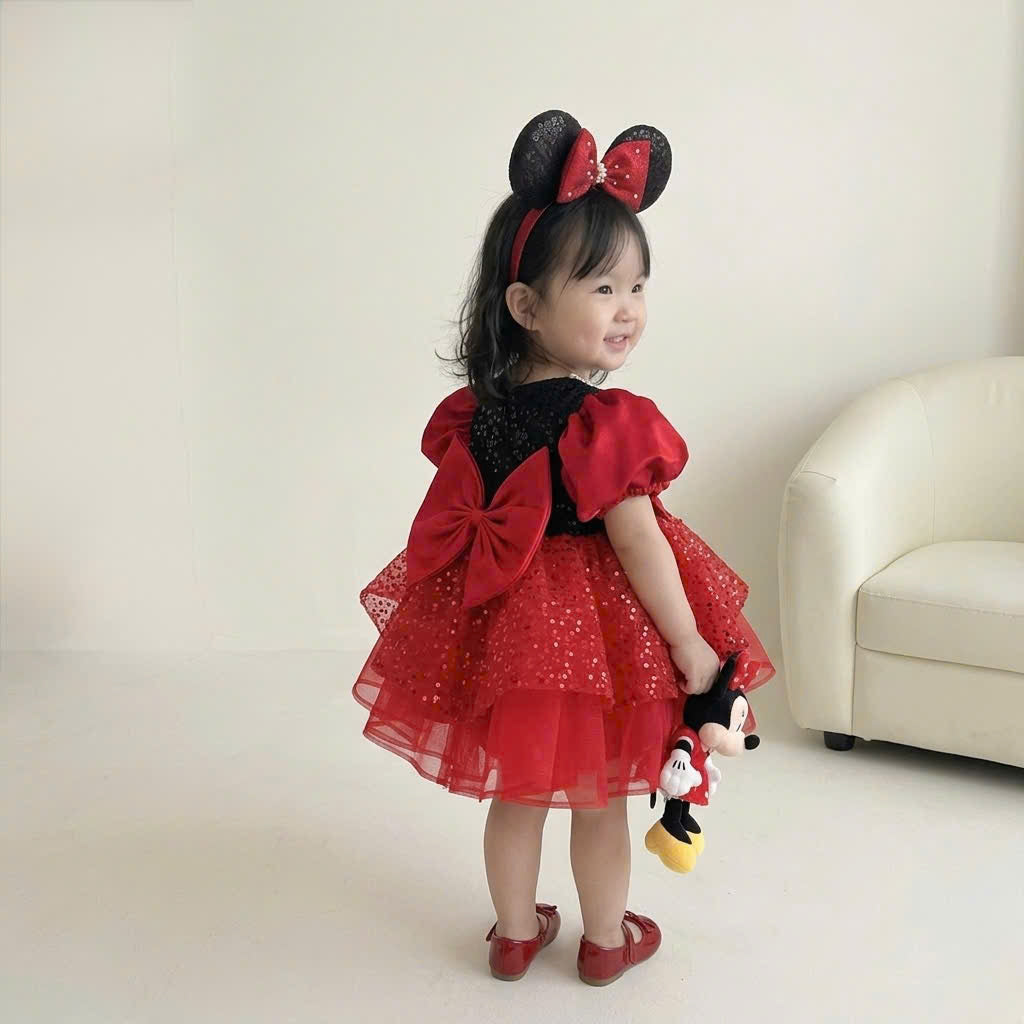 Minnie Inspired Tutu Dress (1–6Y) | Red Burgundy Birthday Outfit with Mouse Ears | Cake Smash Party Dress