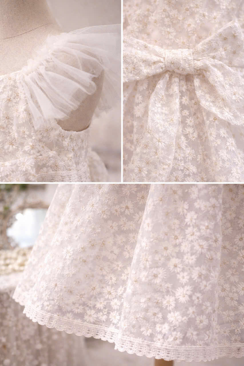 Ivory Floral Lace Dress / Romper – Baby & Girls Special Occasion Outfit (6M–6Y)