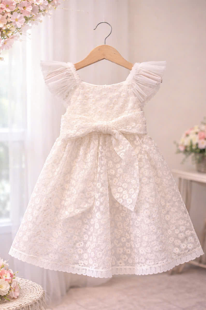 Ivory Floral Lace Dress / Romper – Baby & Girls Special Occasion Outfit (6M–6Y)