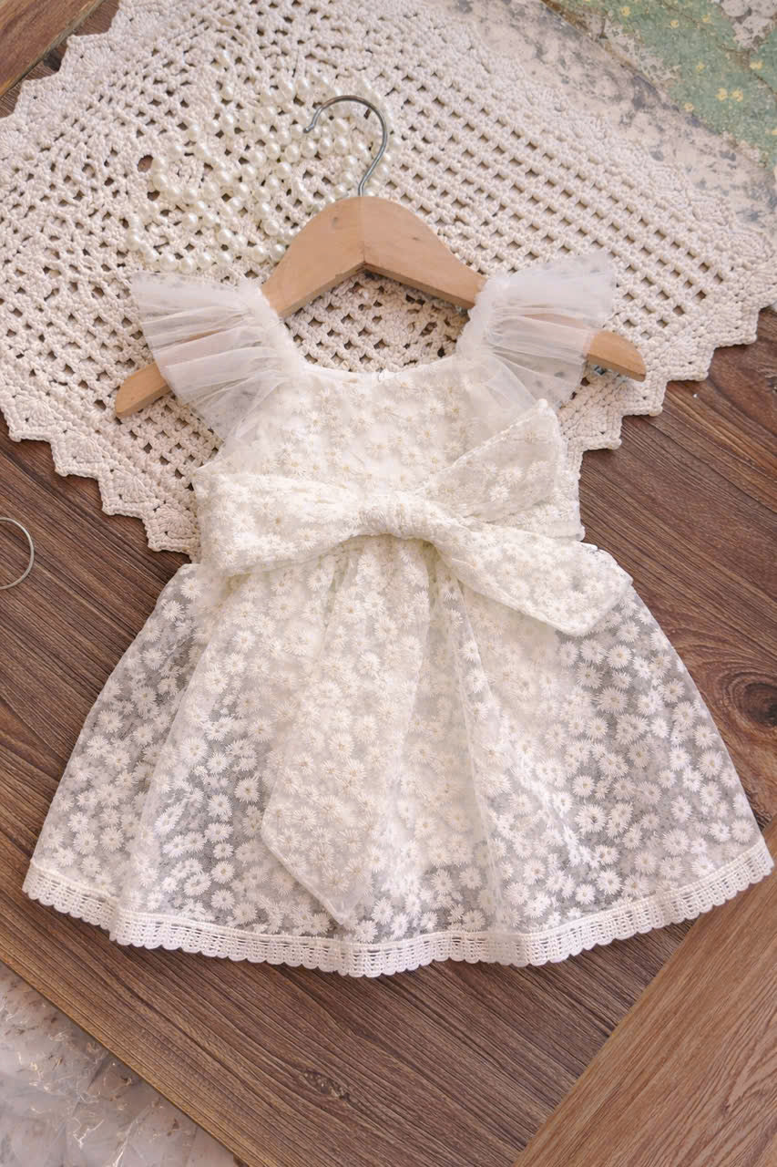 Ivory Floral Lace Dress / Romper – Baby & Girls Special Occasion Outfit (6M–6Y)