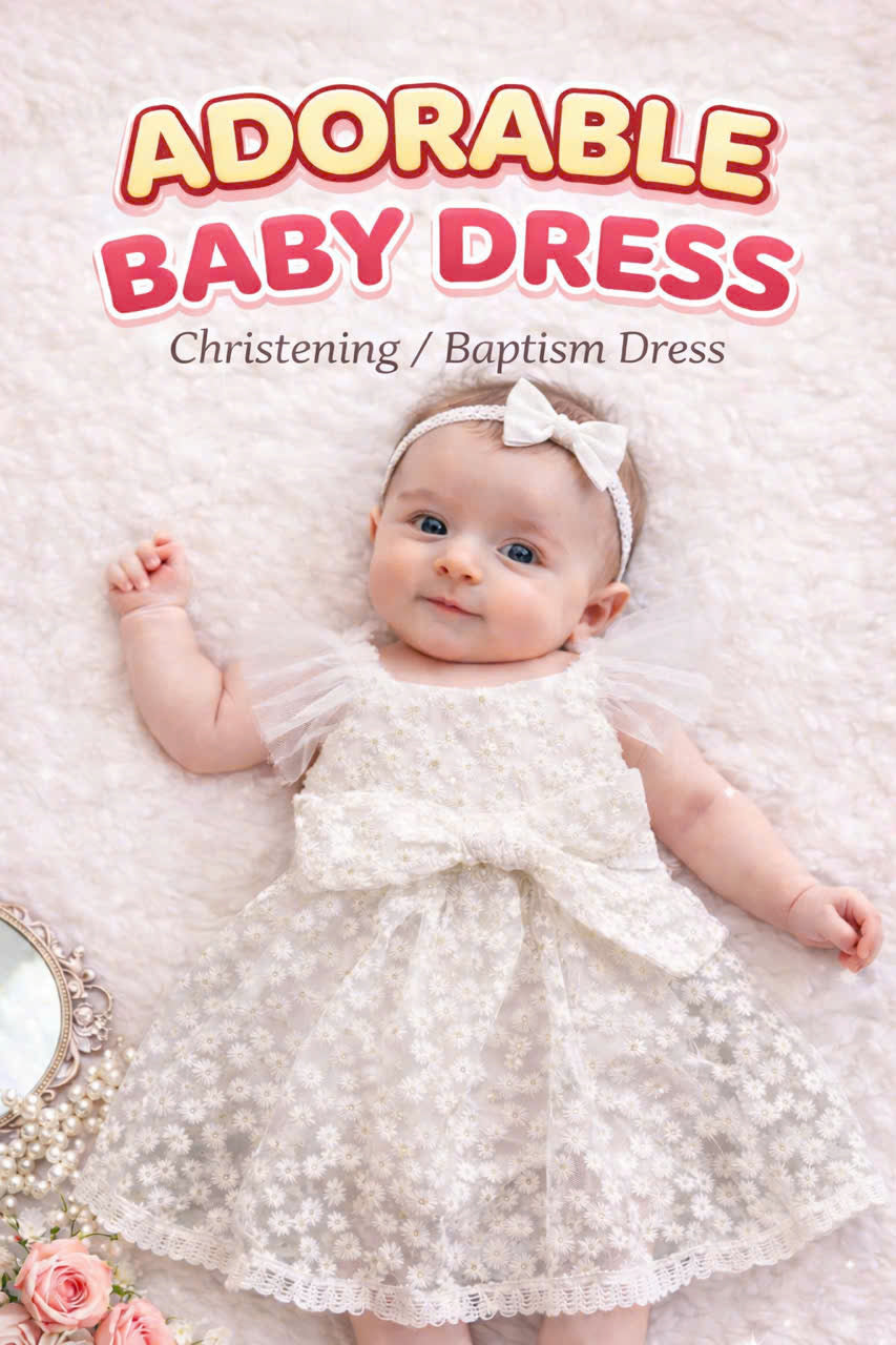 Ivory Floral Lace Dress / Romper – Baby & Girls Special Occasion Outfit (6M–6Y)