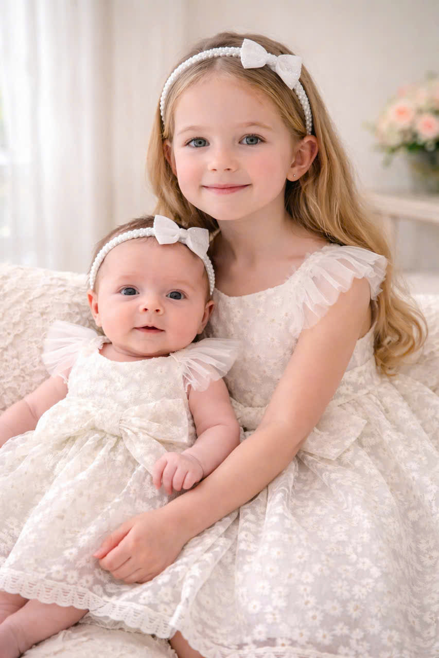 Ivory Floral Lace Dress / Romper – Baby & Girls Special Occasion Outfit (6M–6Y)