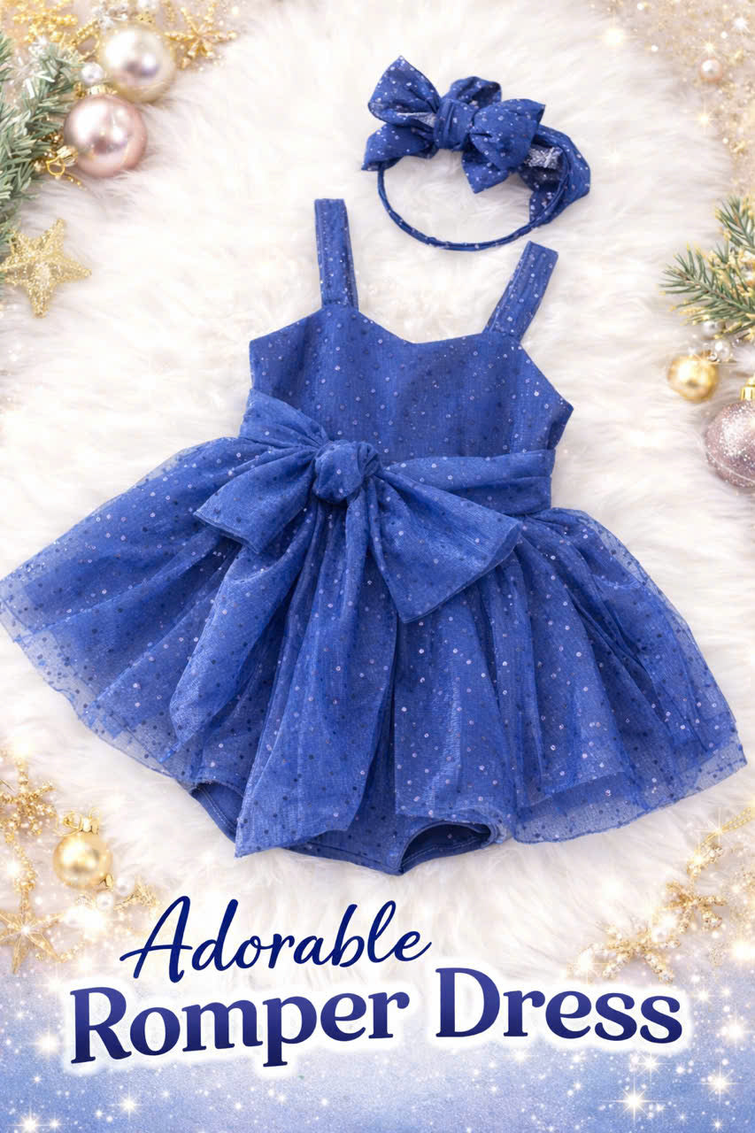Sparkle Tulle Romper Dress with Bow – Baby Girl Party Outfit (6M–3Y)