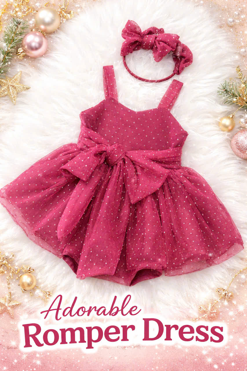 Sparkle Tulle Romper Dress with Bow – Baby Girl Party Outfit (6M–3Y)