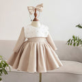 Champagne Crystal Bow Girl Dress – Flower Girl, Birthday & Special Occasion Dress (1–6 Years)