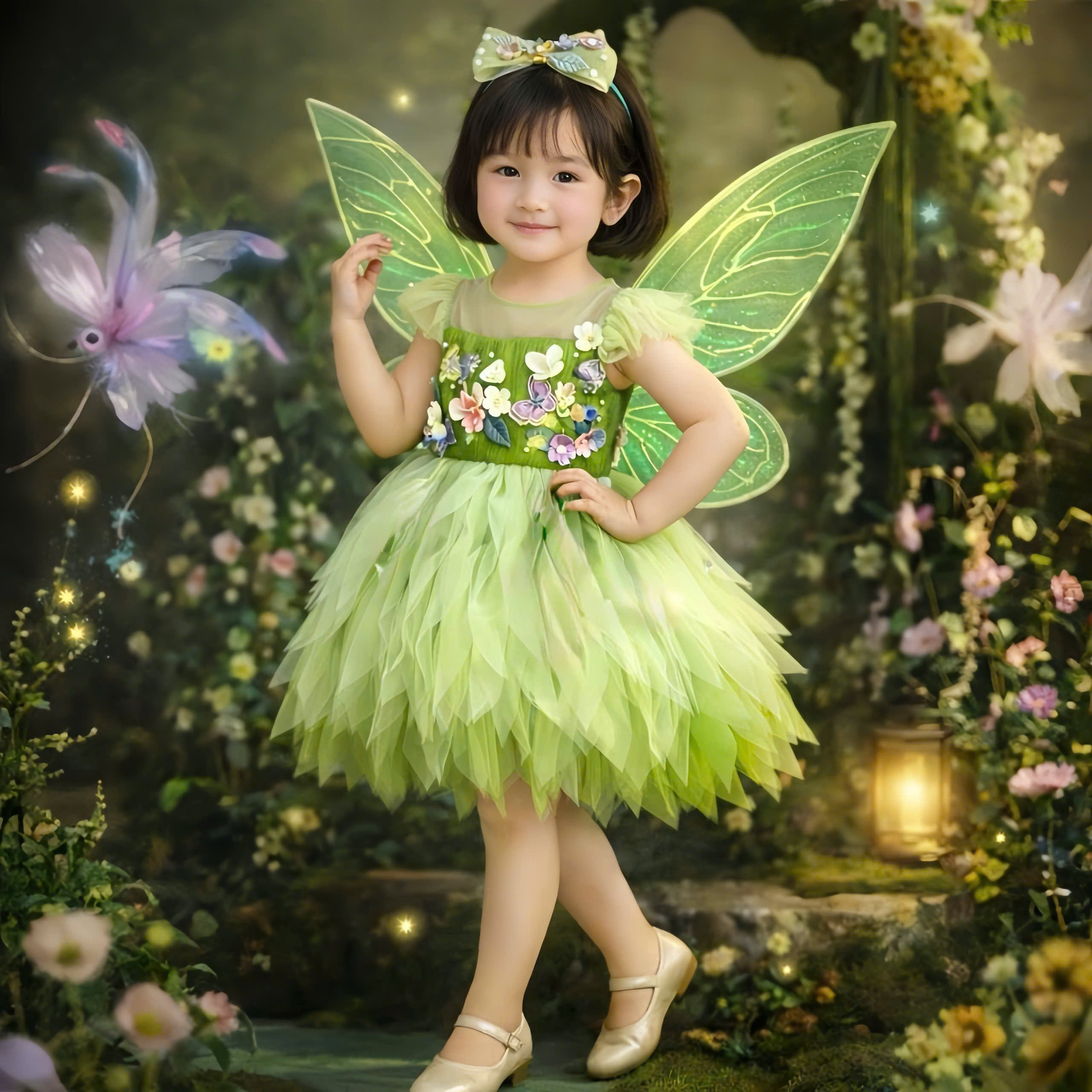 Tinker Bell Inspired Girl Dress (1–6Y) | Green Fairy Tulle Dress | Butterfly Princess Birthday Outfit | Fairy Garden Party Dress