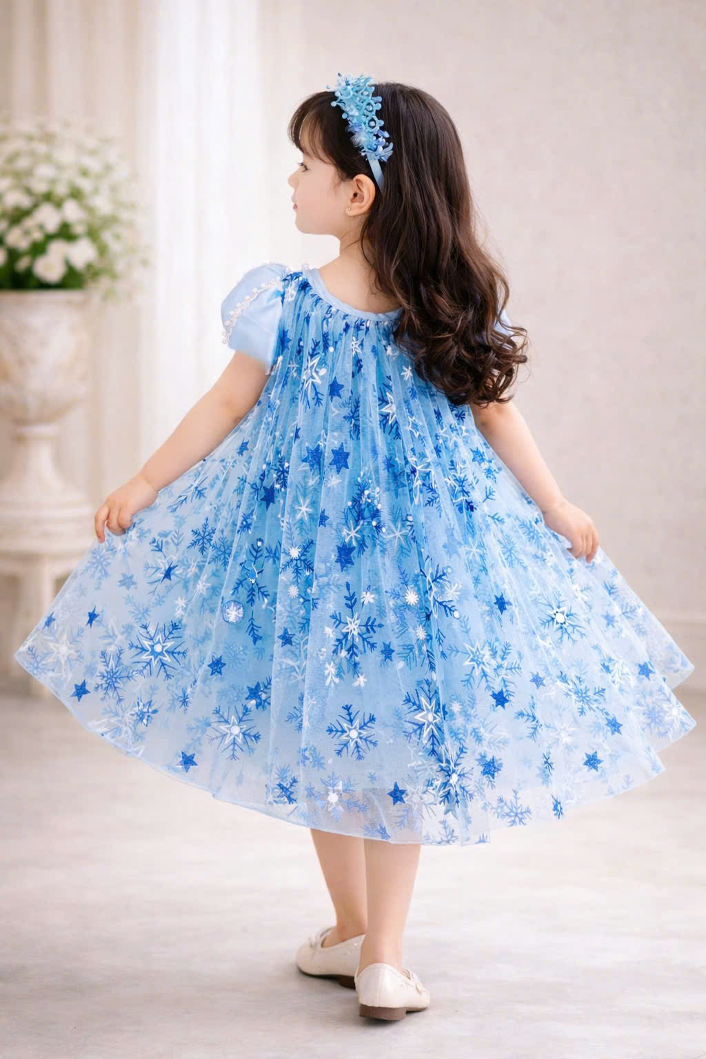 Elsa Inspired Girl Dress (1–6Y) | Frozen Style Blue Snowflake Tulle Dress | Winter Princess Birthday Outfit | Ice Princess Dress for Girls