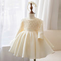 Ivory Pearl Flower Girl Dress with Bow – Wedding, Birthday & Special Occasion Dress (1–6 Years)