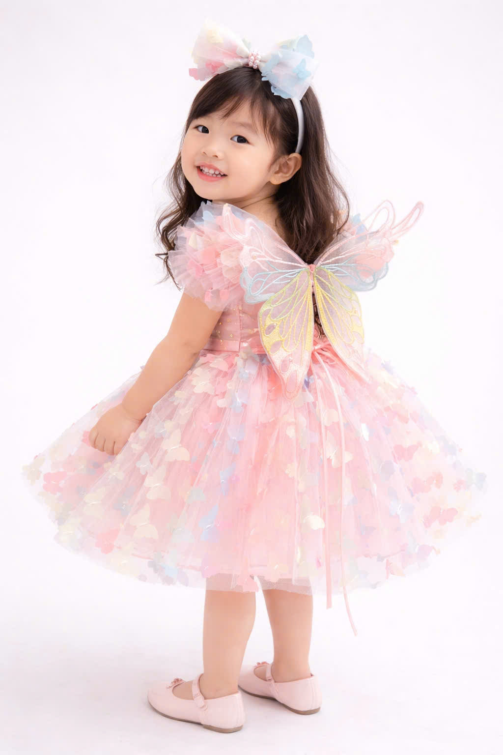 Butterfly Fairy Girl Dress 1–6Y | Pastel Princess Tulle Dress | Rainbow Butterfly Birthday Outfit | Fairy Garden Party Dress