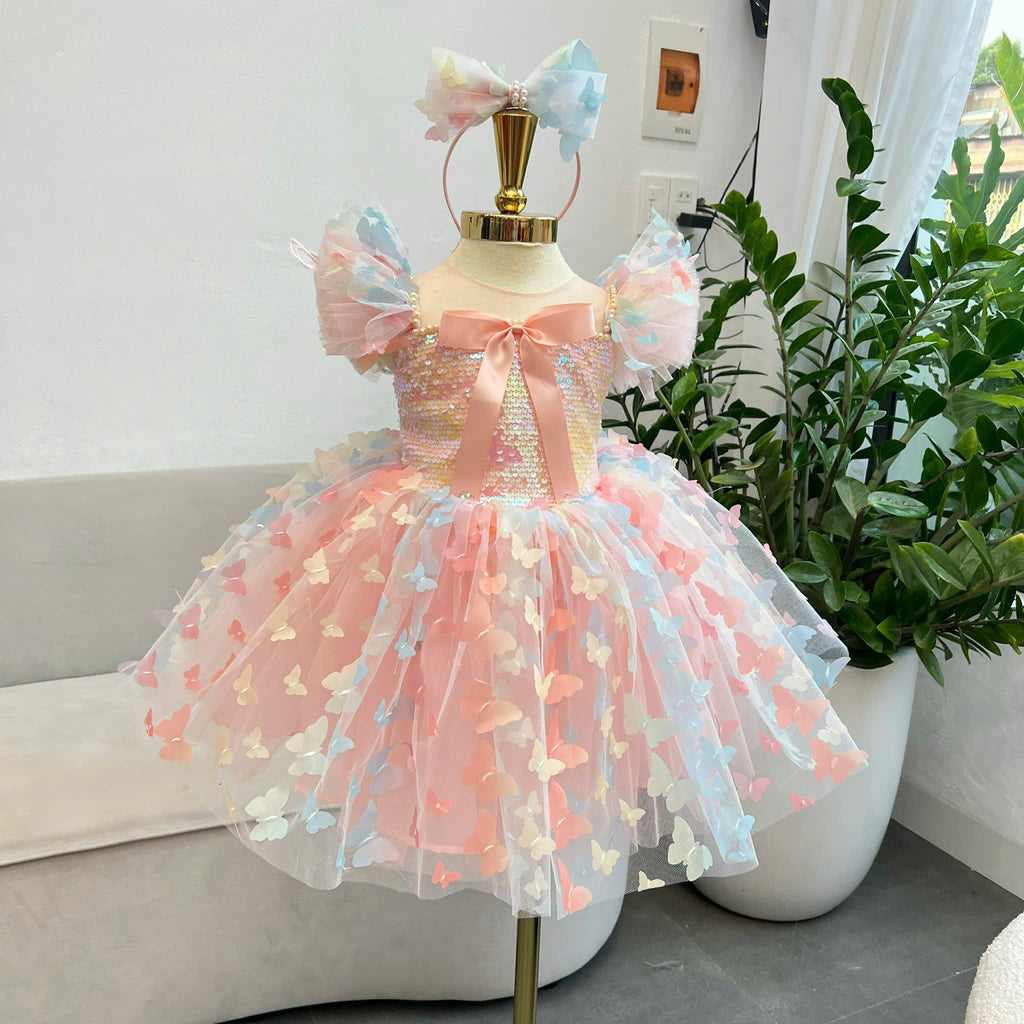 Butterfly Fairy Girl Dress 1–6Y | Pastel Princess Tulle Dress | Rainbow Butterfly Birthday Outfit | Fairy Garden Party Dress