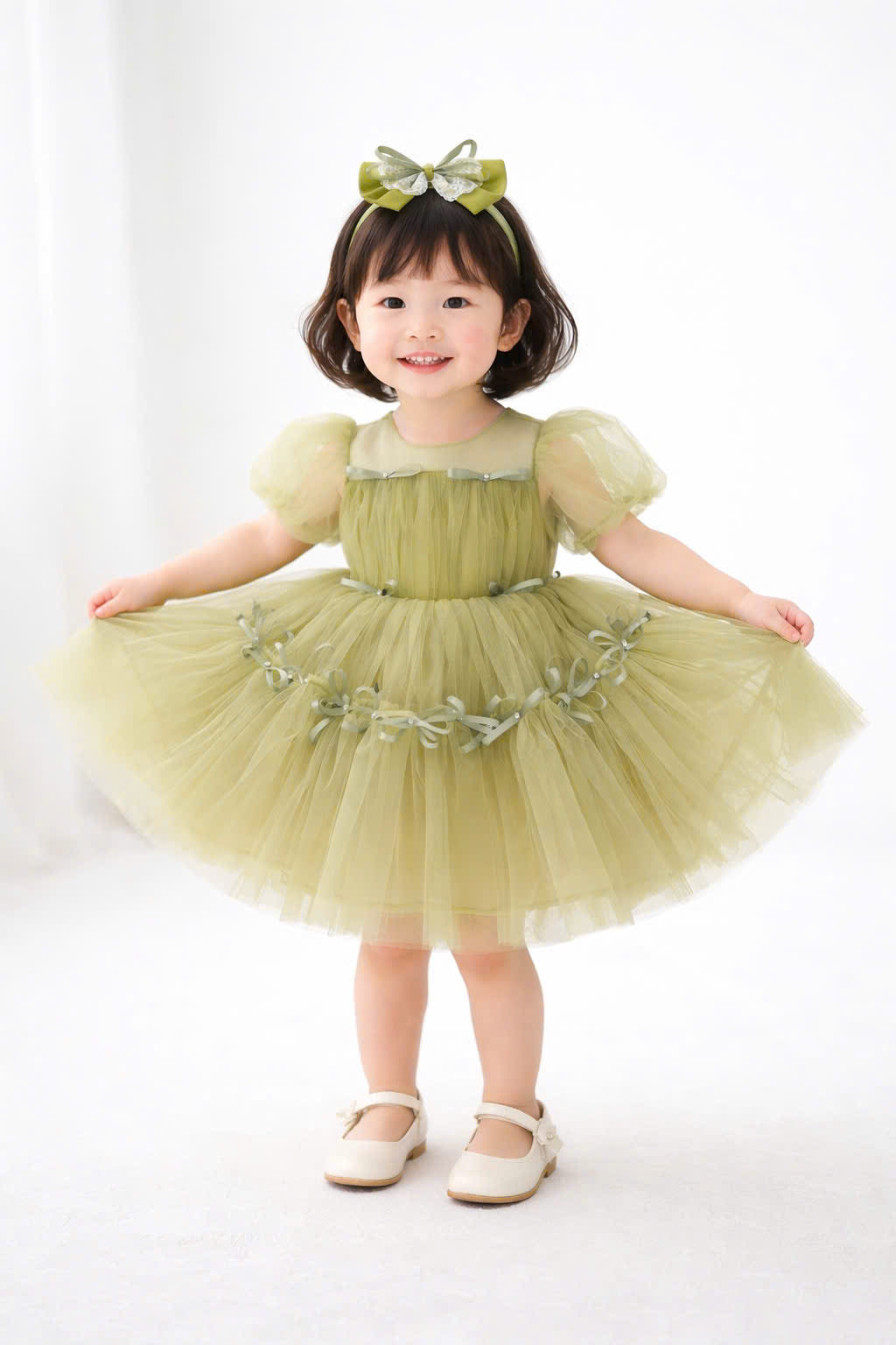 Olive Fairy Princess Dress 1–6Y | Layered Tulle Party Dress | Birthday & Photoshoot Outfit