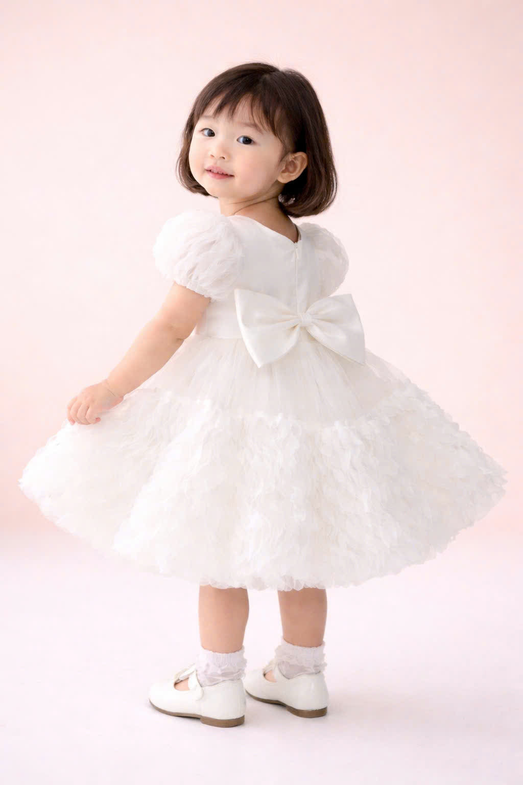 White Floral Wave Dress 1–6Y | Textured Tulle Princess Dress | Birthday, Photoshoot & Flower Girl Outfit