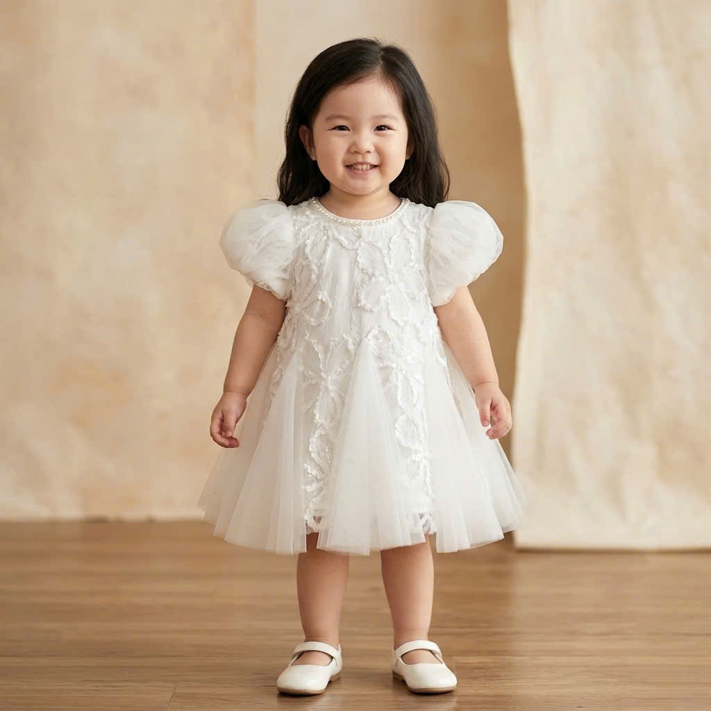 Willow Vintage Lace A-Line Dress 1–6Y | Floral Embroidered Tulle Dress | Christening & Flower Girl Outfit