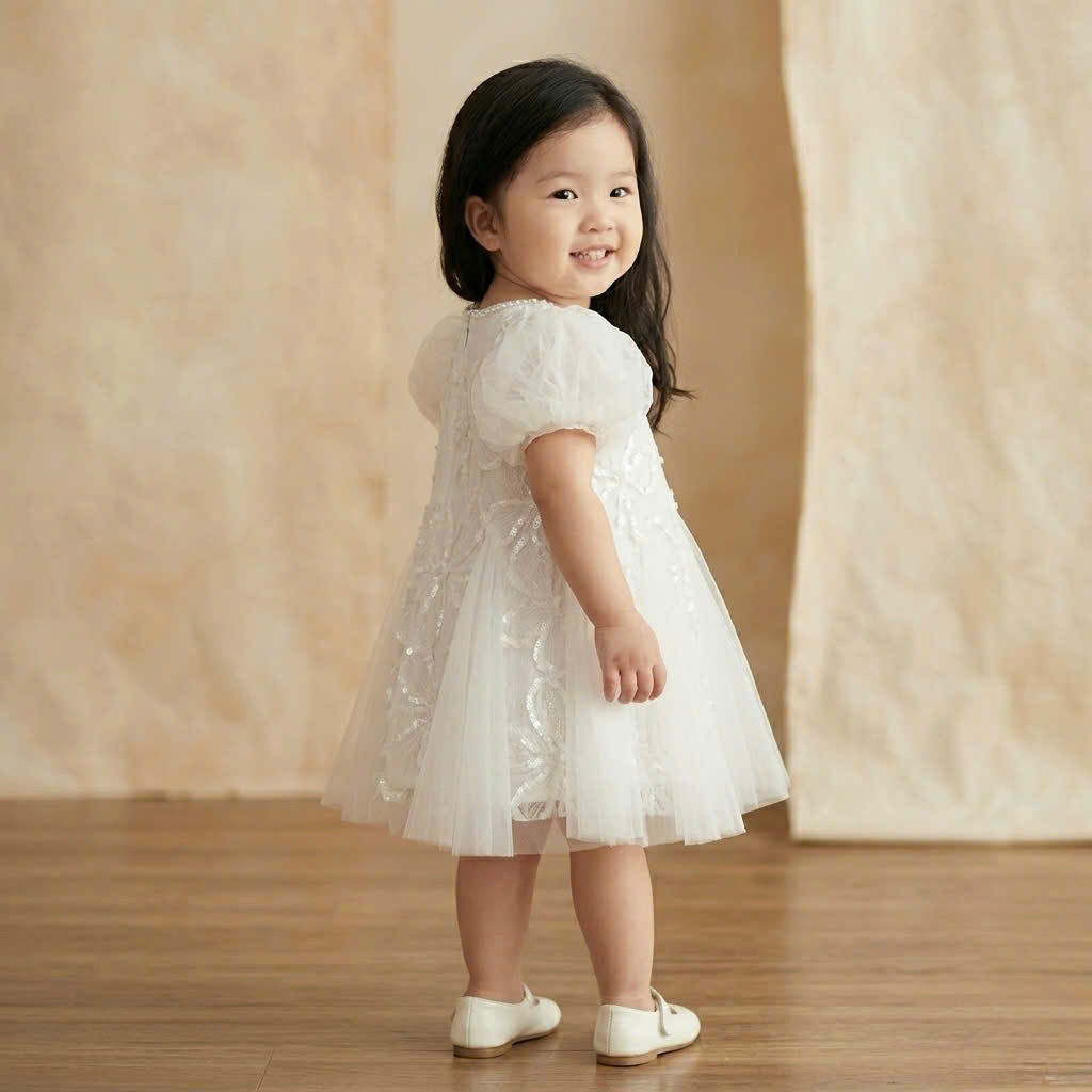 Willow Vintage Lace A-Line Dress 1–6Y | Floral Embroidered Tulle Dress | Christening & Flower Girl Outfit