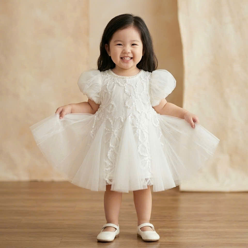 Willow Vintage Lace A-Line Dress 1–6Y | Floral Embroidered Tulle Dress | Christening & Flower Girl Outfit