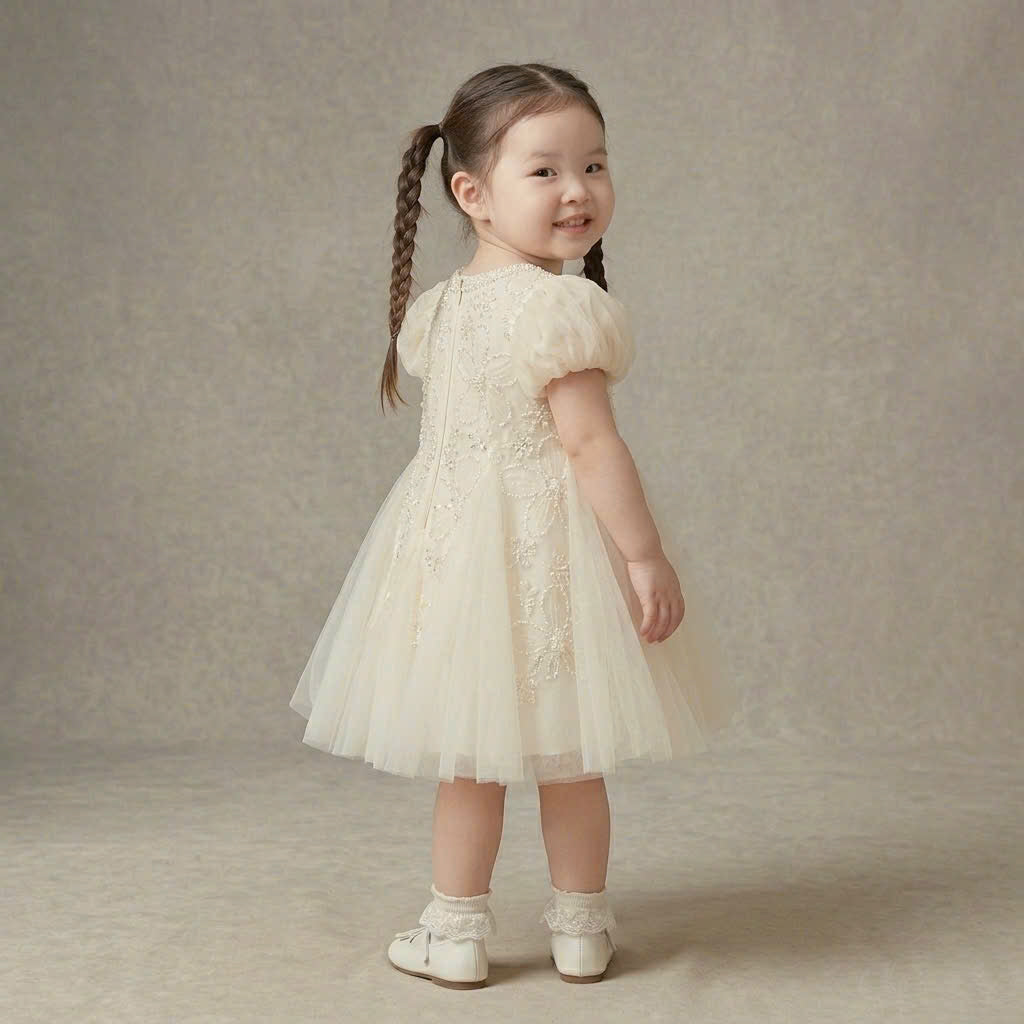 Willow Vintage Lace A-Line Dress 1–6Y | Floral Embroidered Tulle Dress | Christening & Flower Girl Outfit